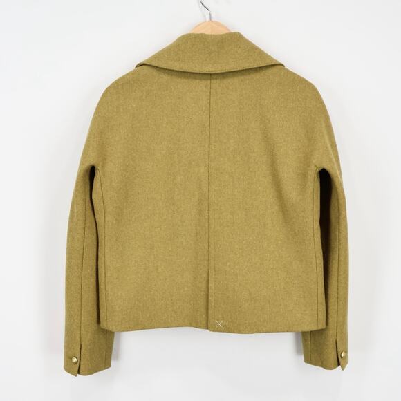 J.Crew Melton Wool Double-Breasted Cropped Classic Peacoat Mustard Olive Size 4 - Picture 2 of 9